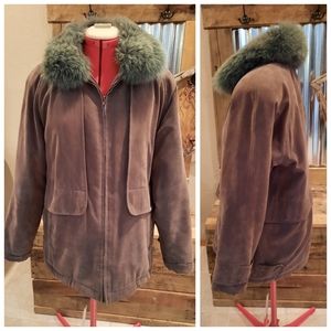 Bromley olive/brown Parka coat SP faux fur collar Suede-look